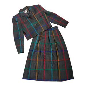 Vintage Worsted Wool Suit Skirt Blazer Jacket Prophecy 8 Retro Twee Academia